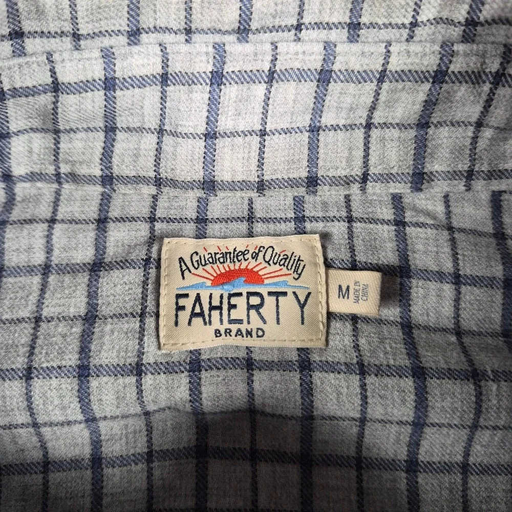 Faherty Shirt Mens M Gray Everyday Flannel Button down Morning Mist Windowpane